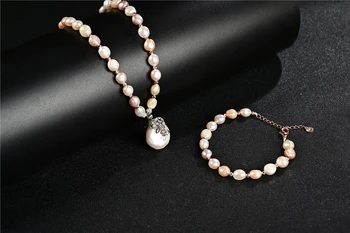 

Koraba 14k Rose Gold Natural Baroque Pearl Necklace Bracelet Jewelry Set for Women Handmde Gift