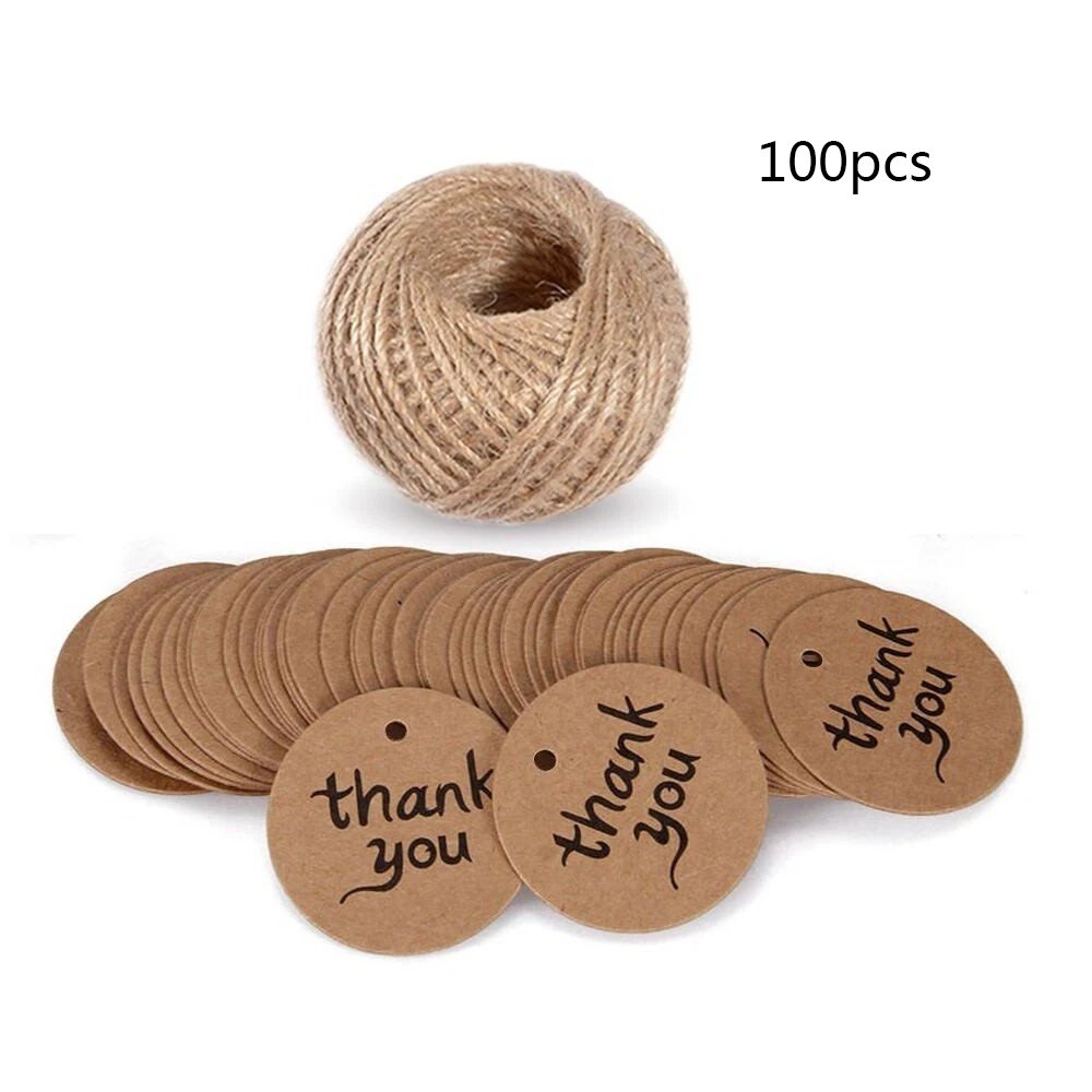 

100pcs/Lot "Thank You" Gift Tags Brown Kraft Paper Tags for Wedding Cards Brown Round 4cm DIY Party Decoration