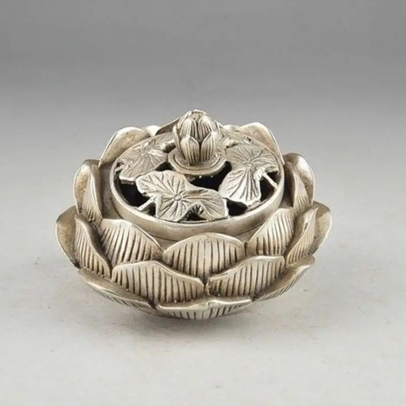 

Chinese Silver Include Copper Vintage Hand Hammered Old Flower Incense Burner