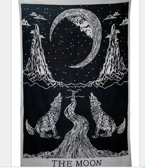 

colorful abstract moon wolf forest painting pattern Maya style rectangle wall hanger Tapestry Beach Towel