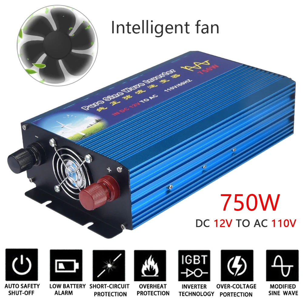 750w Pure Sine Wave Car Inverter AC 12V To 220V Car Voltage Power Converter with for DVD players Car Vacuum Cleaner
