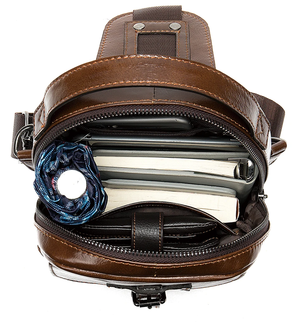 7 Men's Bag Leather Sling Bag Caual Men's Shoulder Bag Vintage Crossbody Bags for Men with Headphone Hole Travel Chest Pack
