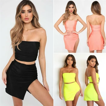 

New Womens Sexy Bodycon Sleeveless Crop Top and Mini Skirt Sets Bandage Dress Party Clubwear 2 Piece