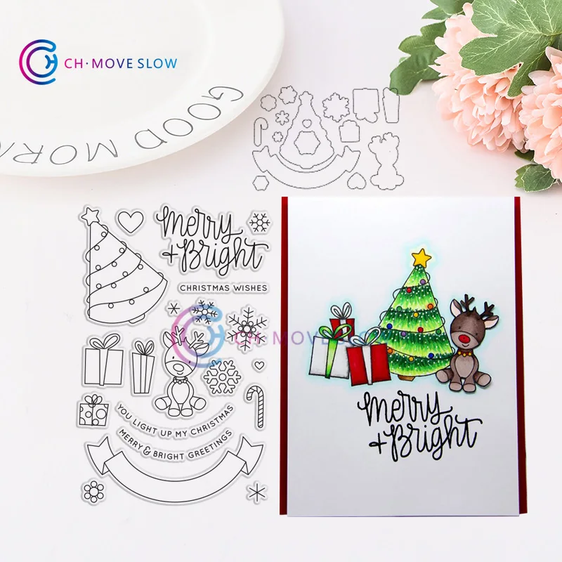 

CH MERRY AND BRIGHT Metal Cutting Dies and stamps DIY Scrapbooking Card Stencil Paper Cards Handmade Album Cards Making