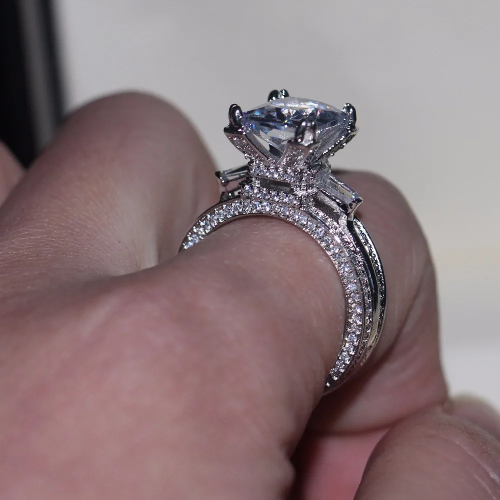 Vecalon Women Big Jewelry ring Princess Cut 10ct AAAAA Zircon stone 300pcs Cz 925 Sterling Silver Engagement Wedding Ring Gift