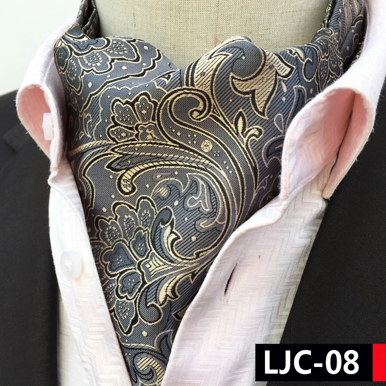 

Vintage Design Necktie Fashion Royal Silver Floral Ascot Classic British Style Jacquard Woven Ascots for Men