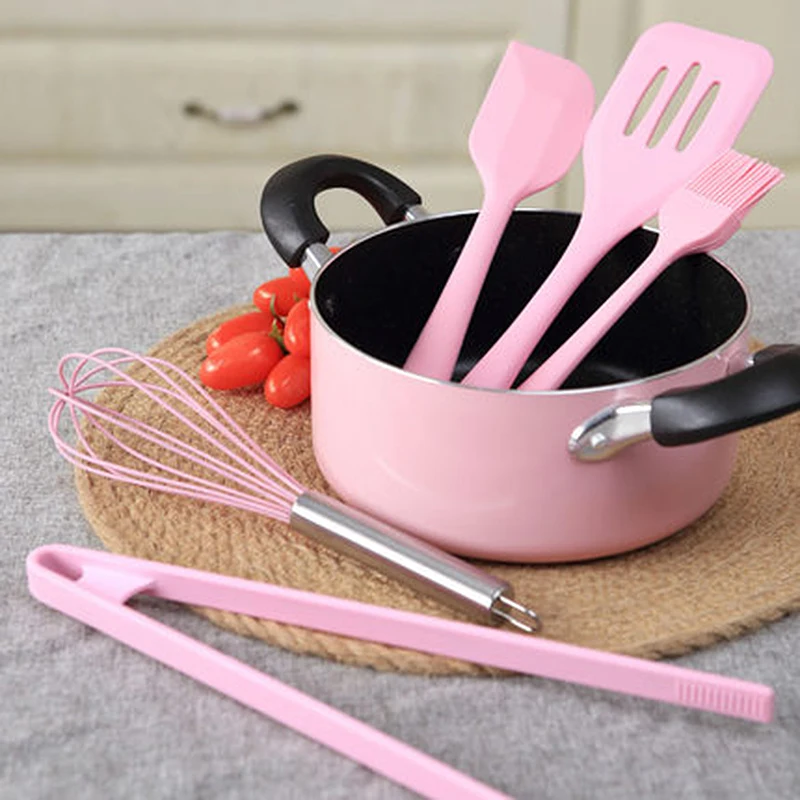 5pc Pink Silicone Cooking Spatula Set Kitchen Utensils Tools Basting