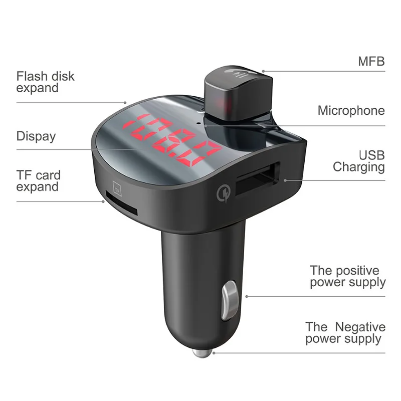 KCAR1012_12_JONSNOW Bluetooth FM Transmitter FM Bluetooth Car FM Modulator Car Lighter MP3 Bluetooth Player QC 3.0 USB Car Charger 5V3.1A