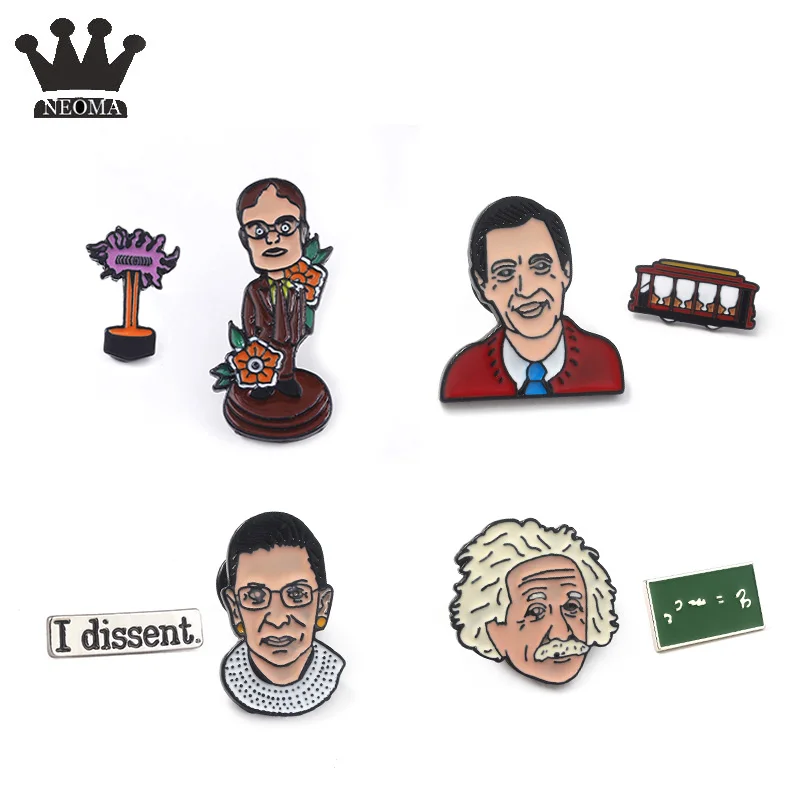 

A Set Brooch Pins Cartoon Portrait Nikola Tesla And Tesla Coil Avatar Einstein's Death Formula Rogers And Trolley Set Jewelry