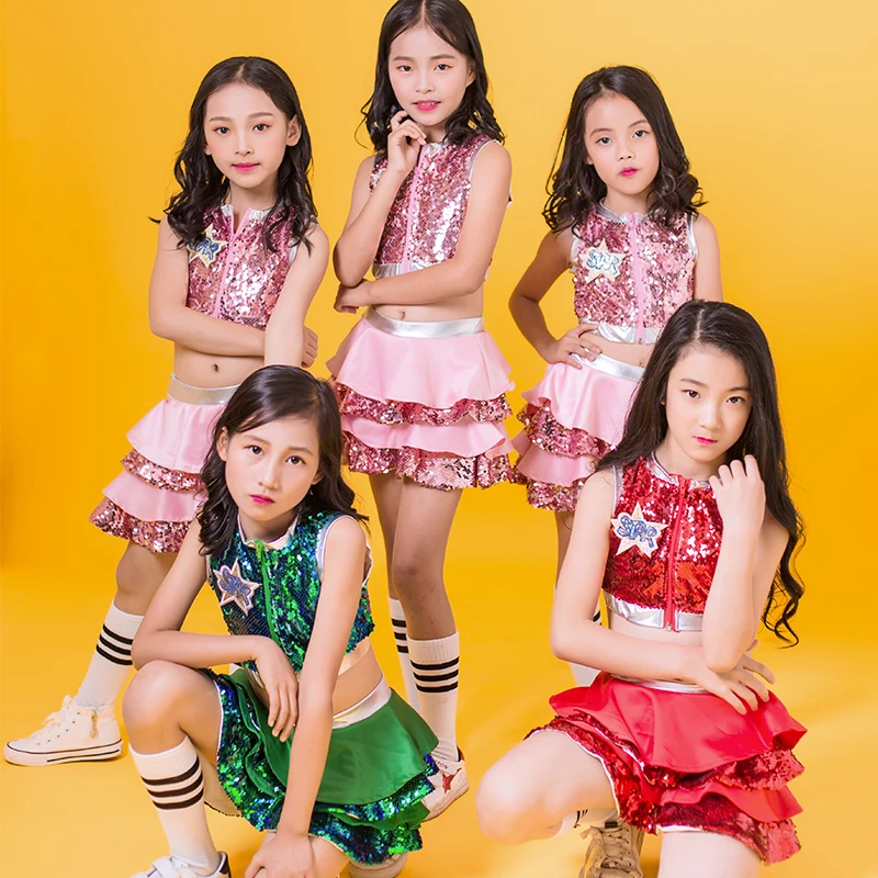 

Songyuexia Children's costume sequins Jazz Dance Costume Girls kindergarten cheerleading pompon Skirt Dance Costume