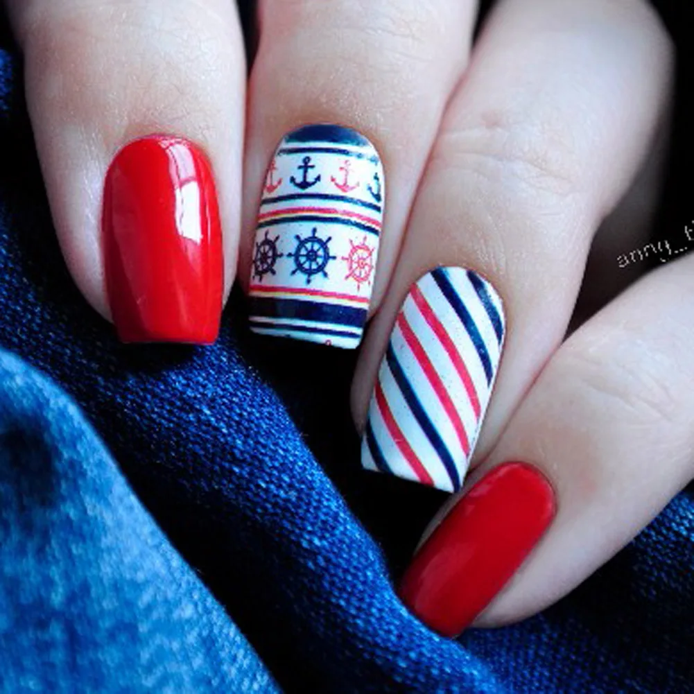 

1Sheet Anchor Stripe Nail Water Decals Sticker Nail Art Water Transfer Stickers Free Shipping