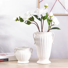 Пасторальный вертикальный узор бинауральная керамическая ваза сушеный цветок простая и элегантная домашняя декоративная ваза для гостиной