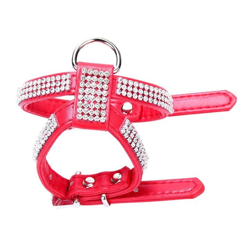 Adjustable Bling Dog Harness Vest Rhinestone Pet Dog Collar Harness for Chihuahua Small Medium Dogs Chest Strap for Walking - Цвет: red