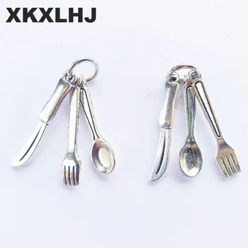 

XKXLHJ 2018 New 10 Piece set Kitchen Supplies Cutlery Fork Spoon And Knife Key Chain Charm