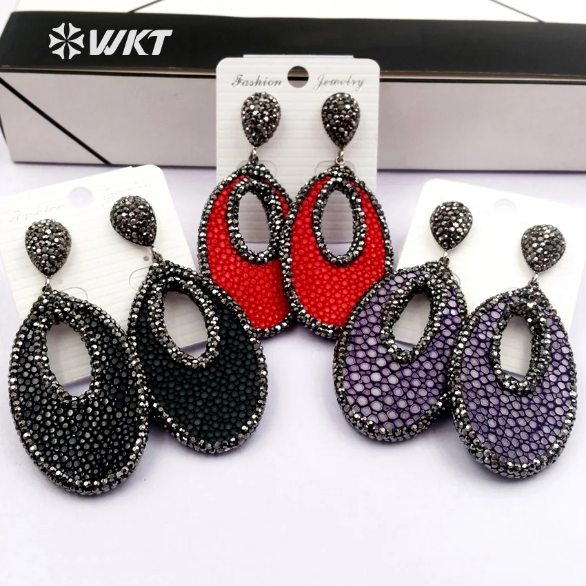 

RE070 WKT Attractive Vivid Rhinestone Micro Pave Dangle Earring Oval Hollow Shape Earring Full Rhinestone Dangle Earrings