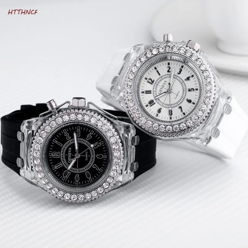 HTTHNCF Модные женские Geneva светодиодный подсветка Кристалл кварцевые наручные часы спортивные водонепроницаемые