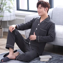 Новое поступление весна хлопок Для мужчин с длинными рукавами Пижамный комплект для отдыха удобные отложной воротник Твердые свободные colthes мужчин L-XXXL