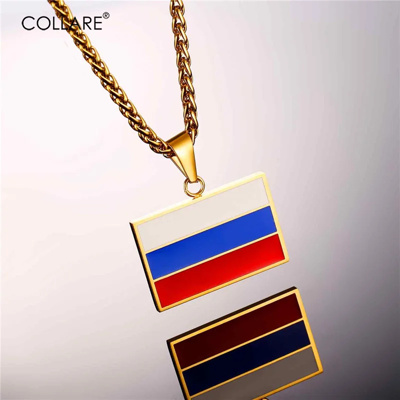 Collare Russian Flag Design Necklaces & Pendants Gold Color Stainless