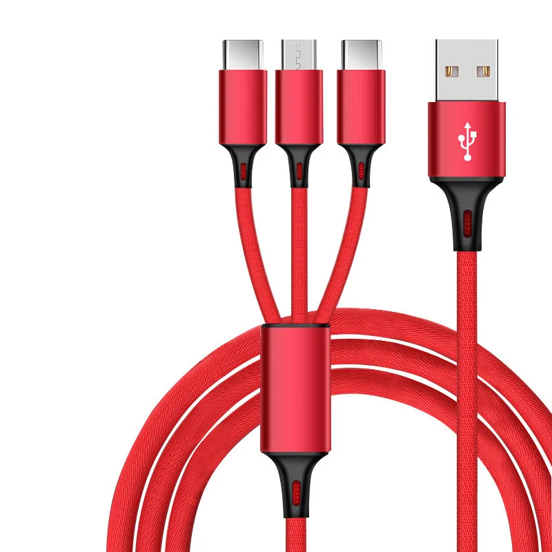 

Three-in-One Data Cable Applicable Type-C Android Data Cable 3A Fast Charge Mobile Phone Charging Cable Lug Three Accordin