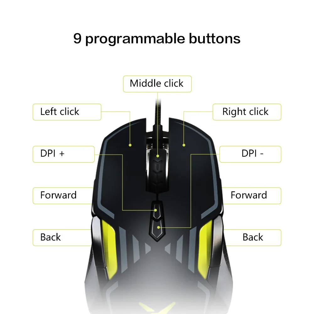 Delux M628 PMW3389 Sensor 16000 DPI Gaming Mouse 9 Buttons 50G ACC RGB Wired Optical Both Hands Mic