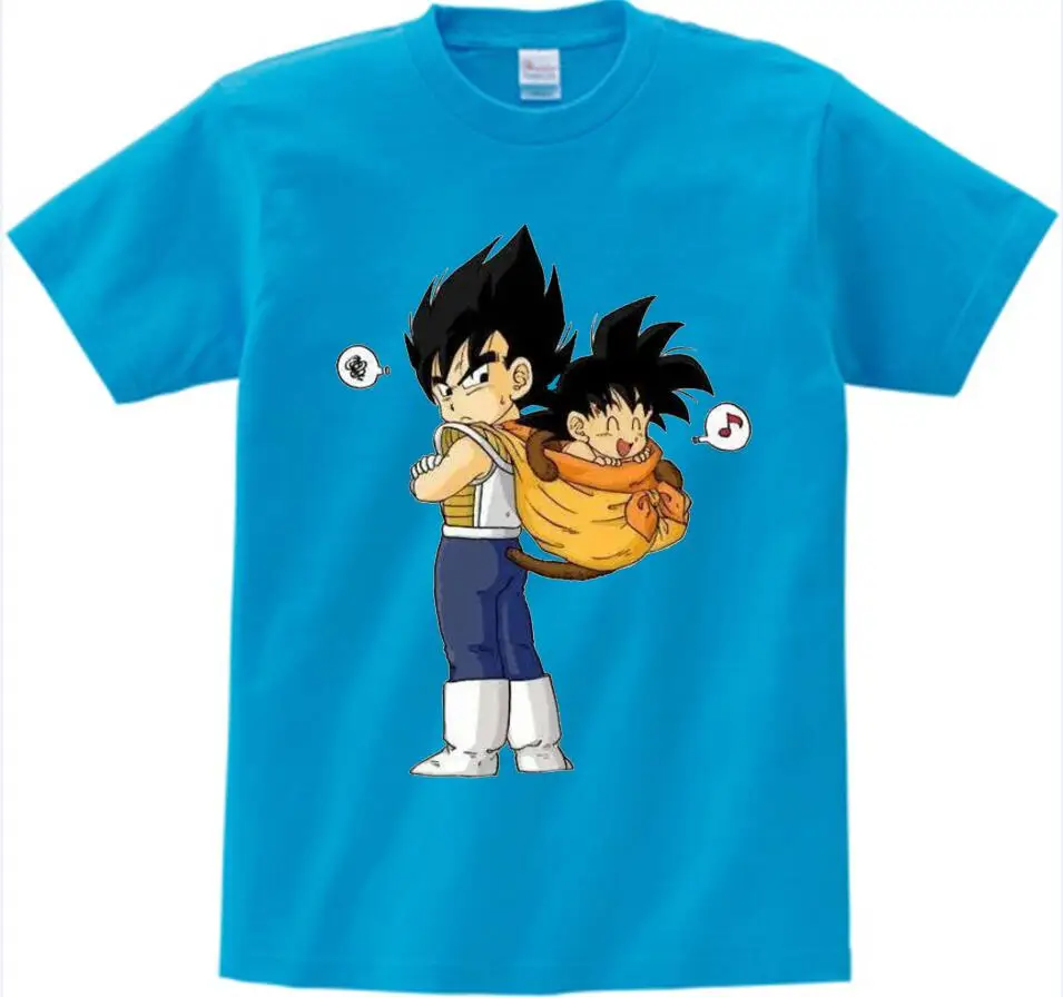 Японские футболки с аниме рисунком для мальчиков, футболка с драконом и шариком кунг-фу, футболка для подростков, для больших детей, детские летние топы с короткими рукавами, N - Цвет: blue childreT-shirt