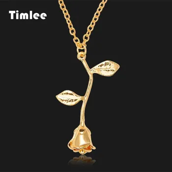 

Timlee N166 Delicate Three-dimensional Hollow Rose Pendant Metal Necklaces Fashion Jewelry Valentine's Day Gift Wholesale