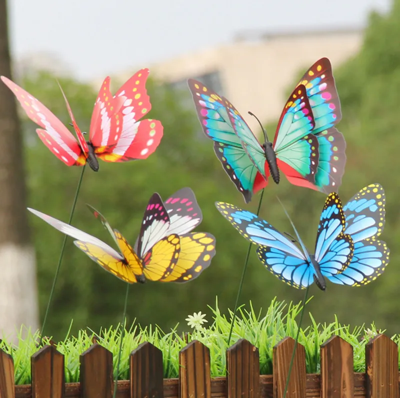 Colorful 3D Plastic Butterfly On A Stick Flowerpot Garden Yard Lawn Plant Decor 