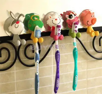 

1Pcs Cute Cartoon Animals Cat Rabbit Pig Cow Frog Sucker Toothbrush Holder Suction Hooks Bathroom Set Accessories