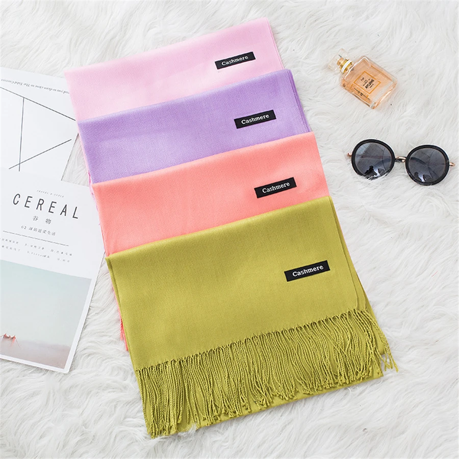 

35 colors spring/summer fashion scarves for women thin shawls and wraps solid female hijab stoles cashmere pashmina foulard