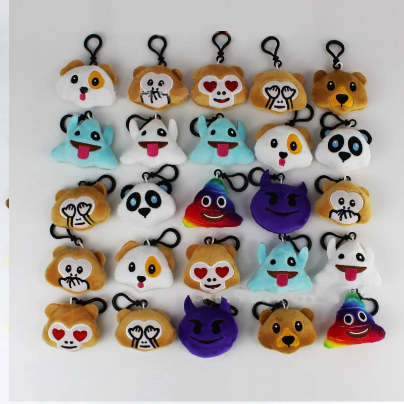 

New Cute Emoji Plush Monkey Keychain Pom Pom Panda Toy Bag Charms Cry Phone Rope Key Ring Holder Party Gifts Trinket