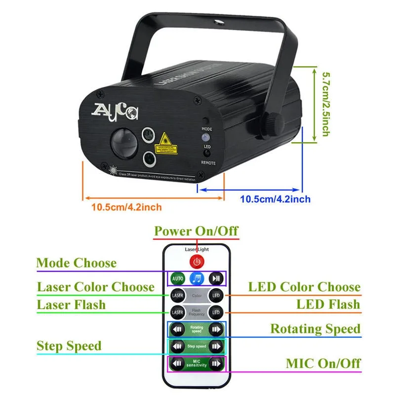 AUCD AC 240-110 в 9 Вт RGB светодио дный фонари смешанный 9 Красный Зеленый лазер Gobos дистанционный мини-проектор DJ диско домашняя вечерние
