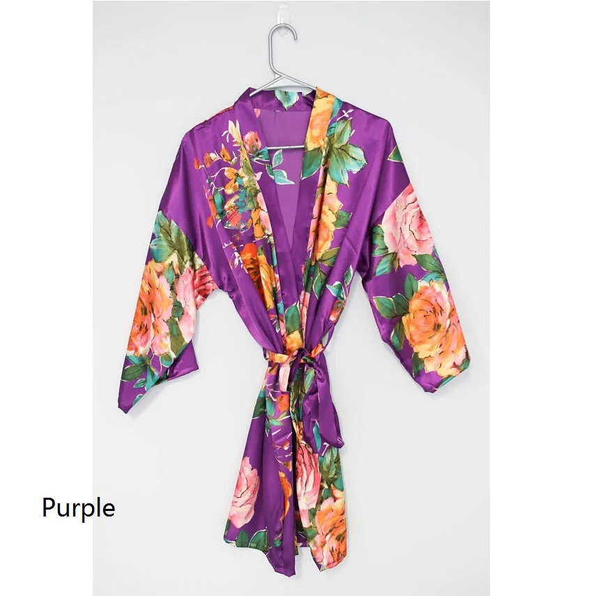 Очень мягкий атласный халат с цветочным рисунком, свадебные вечерние халаты, Подарочный халат для невесты, Дамская Ночная Пижама банный халат, халаты для подружки невесты WQ79 - Цвет: purple