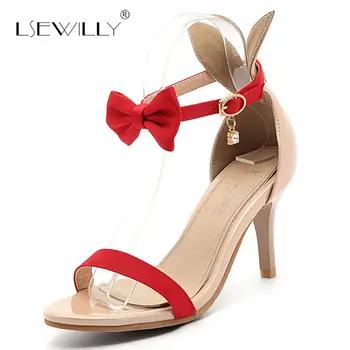 

Lsewilly Sexy Women Ankle Buckle Peep Toe Sandals 2018 Women High Heels Sweet Bow Women Shoes 8CM Thin High Heels Sandals S473