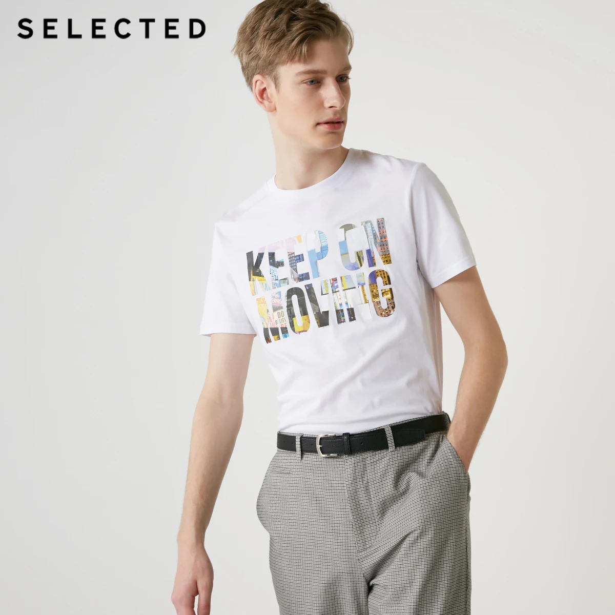 Отборная мужская летняя футболка с короткими рукавами из хлопка с буквенным принтом S | 419201575 - Цвет: OPTIC WHITE