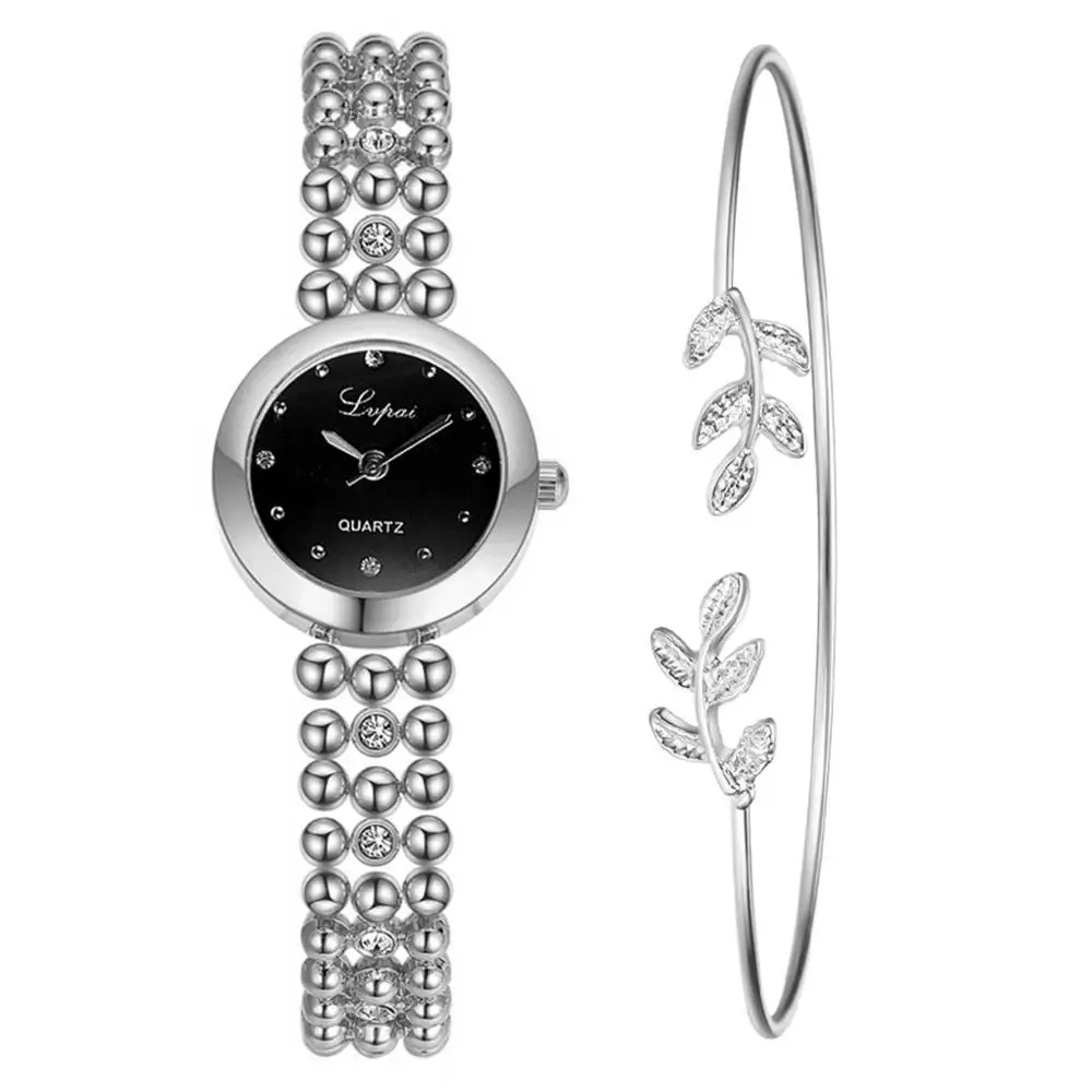 Для женщин часы Роскошные модные Алмазный бисера цепи часы темперамент листья браслет розовые, золотые, женские кварцевые часы в подарок A40 - Цвет: D