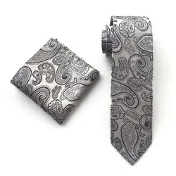 2018 Новое поступление классический Men'sgrid Пейсли цветочным галстук шёлковый жаккардовый тканый галстук Pocket Square Set Свадебная вечеринка