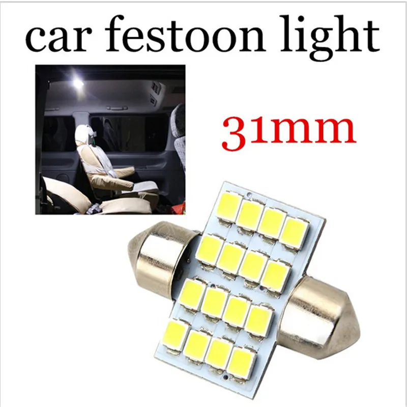 

HNYRI 4 Pcs 16-LED 31mm 5050 C5W Festoon Lights 16 SMD 3528 1210 Reading Interior Car LED Signal Bulbs Super Bright White 12V