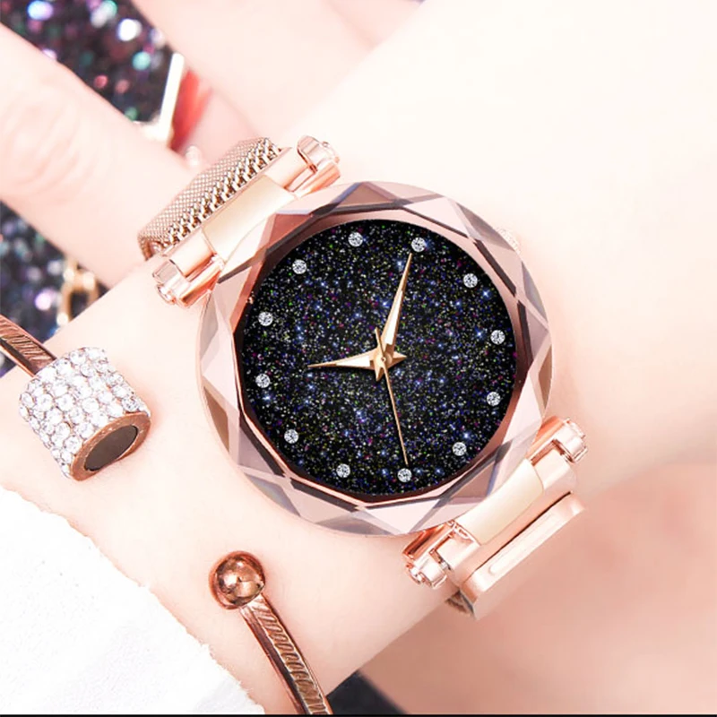 Montre Femme современная мода звезда алмаз кварцевые часы Ms. Mesh браслет из нержавеющей стали высокое качество Магнитная Повседневная Женская