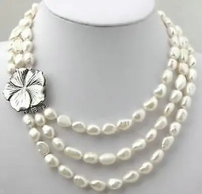 

shipping Lady's Fashion New 3 Rows White Freshwater Pearl Necklace Choker (A0516) -Top quality free shipping