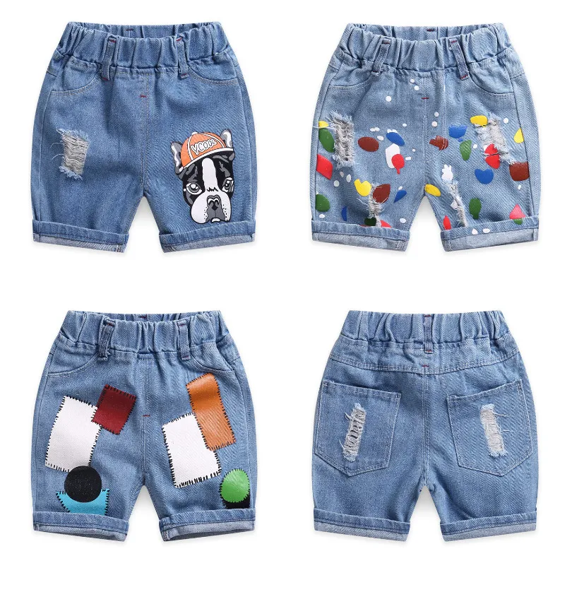 New Baby Boys Girl Holes Jeans Shorts Pants Kids Summer Blue Cartoon