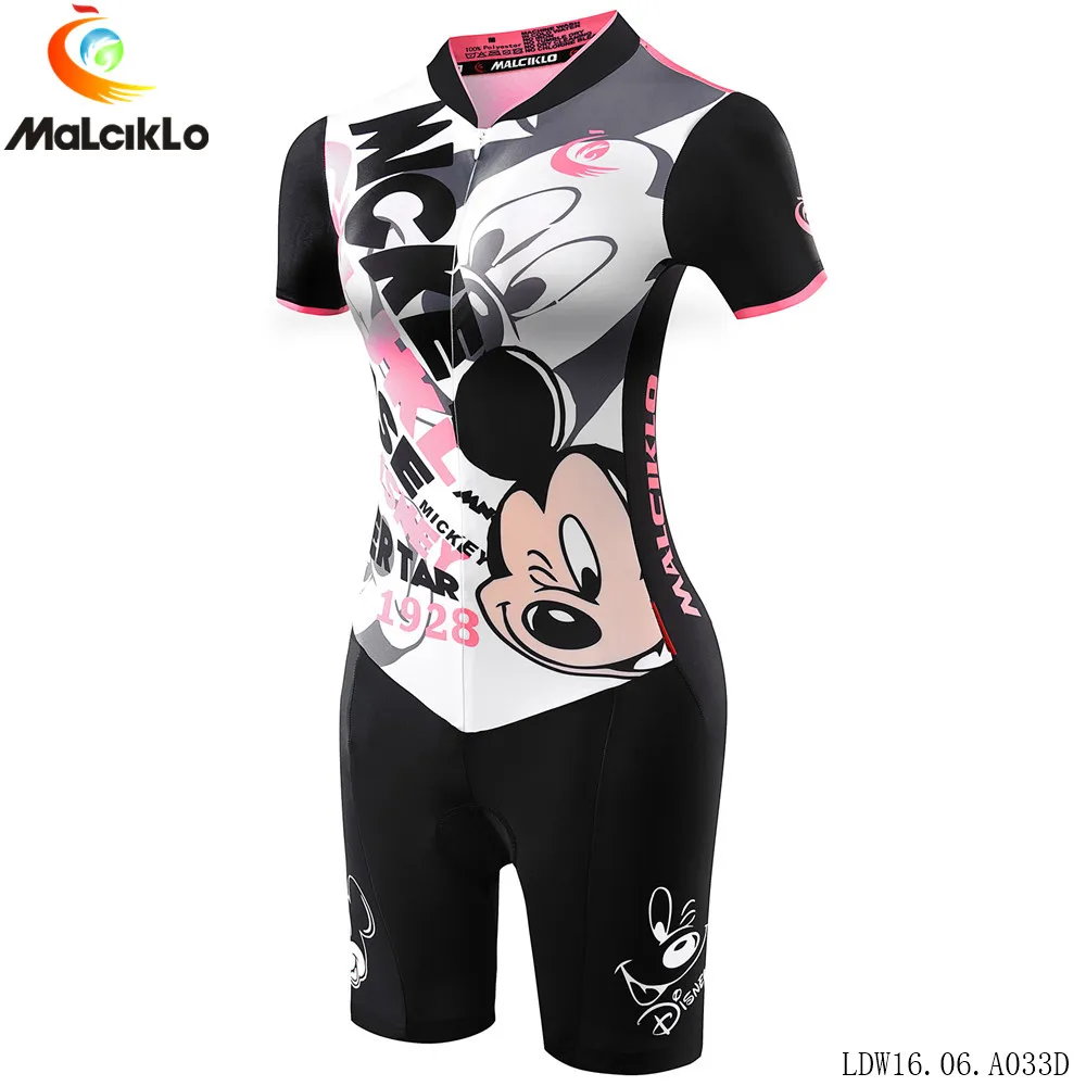 

2017 MALCIKLO cycling women jersey V-neck short Sleeve Cycling jersey pink cartoon pattern conjoined cycling jumpsuits