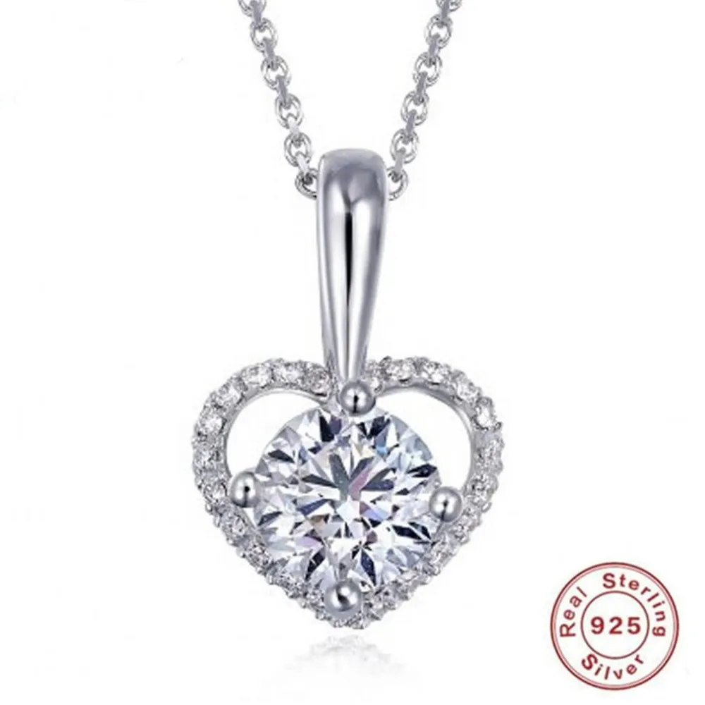 

2019 Women's S925 Sterling Silver Necklace Heart Shape Diamond Romantic Pendant Fine Jewelry For Girls