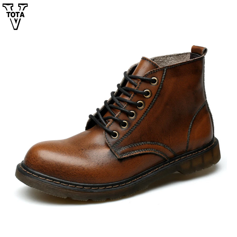 

VTOTA Handmade 100% Genuine Leather Boots Men Large Size Botas Homme Casual British Wing Autumn Winter Shoes High Quality Boots