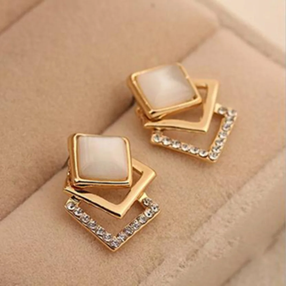 

Earings Pendientes Tomtosh 18kg Plated New Style Korean Temperament Ol Fashion Sparking Rhinestone 18kgp Geometry Stud Earrings