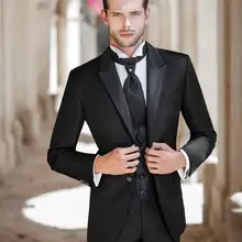 Две пуговицы черный смокинг с лацканами с острыми углами жениха лучшие мужские свадебные костюмы для жениха(пиджак+ брюки+ жилет+ галстук