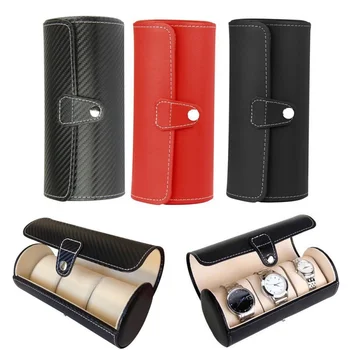 

Luxury Fashion Watch Display Gift Box Roller Case 3 Slot Wrist Strap Bracelet Leather Jewelry PU Storage Box Travel Bag