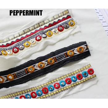 

1yard Ethnic Mirror Embroidered Webbing 2/4.5cm Indian Trim DIY Handmade Sewing Net Yarn Ribbons Clothing Decorative Lace Trim
