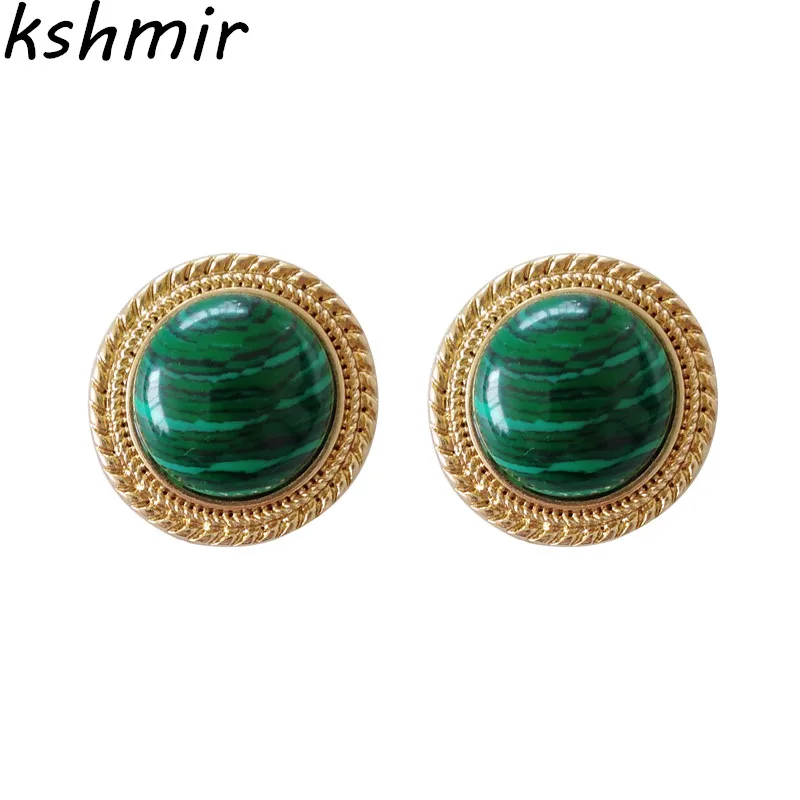 Темпераментные женские суженные модные восстановленные древние способы круглые малахитовые изысканные серьги-гвоздики модные серьги клипсы для ушей