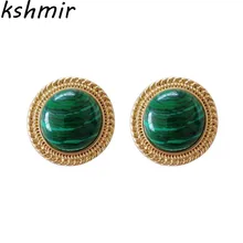 Темпераментные женские суженные модные восстановленные древние способы круглые малахитовые изысканные серьги-гвоздики модные серьги клипсы для ушей