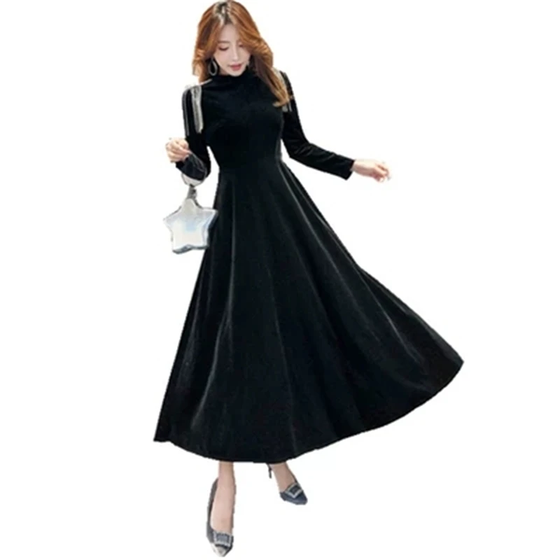 

New Spring Autumn Dress New Gold Velvet Long Dress Women's Dresses Long Sleeve Elegant tassel Party Slim Dress Vestido FC40